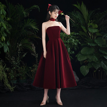 Velvet bride toast wine can usually wear 2020 new autumn winter banquet temperament small evening dress dress women