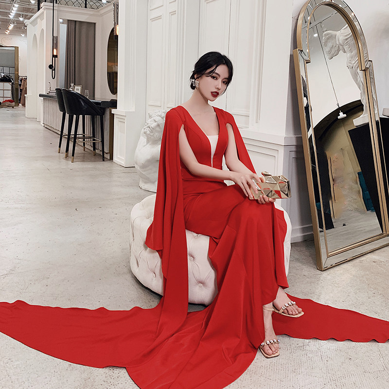 Red Evening Gown Dress 2020 New Elegant Noble Temperament Long Version Gas Field Queen Host Gown