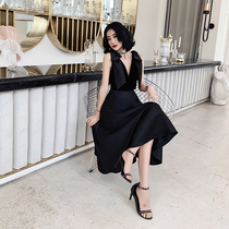 High end small evening dress women 2020 new party noble temperament simple generous Black birthday party dress