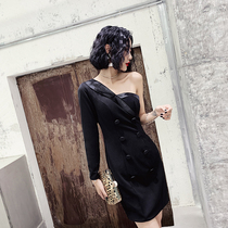 Banquet small evening dress women 2020 new noble temperament simple and generous black short dress