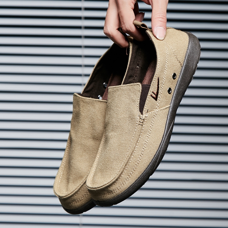 Pull back men's shoes slip-on slip-on shoes soft-soled shoes solid color driving shoes comfortable middle-aged and elderly shoes canvas shoes
