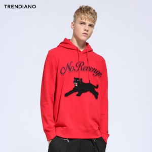 TRENDIANO男装冬装潮流棉质字母动物连帽叠穿卫衣男