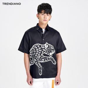 TRENDIANO男装夏装纯棉宽松印花短袖衬衫男衬衣3GI2014510