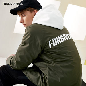 TRENDIANO男装秋装潮流字母印花翻领长袖夹克男外套