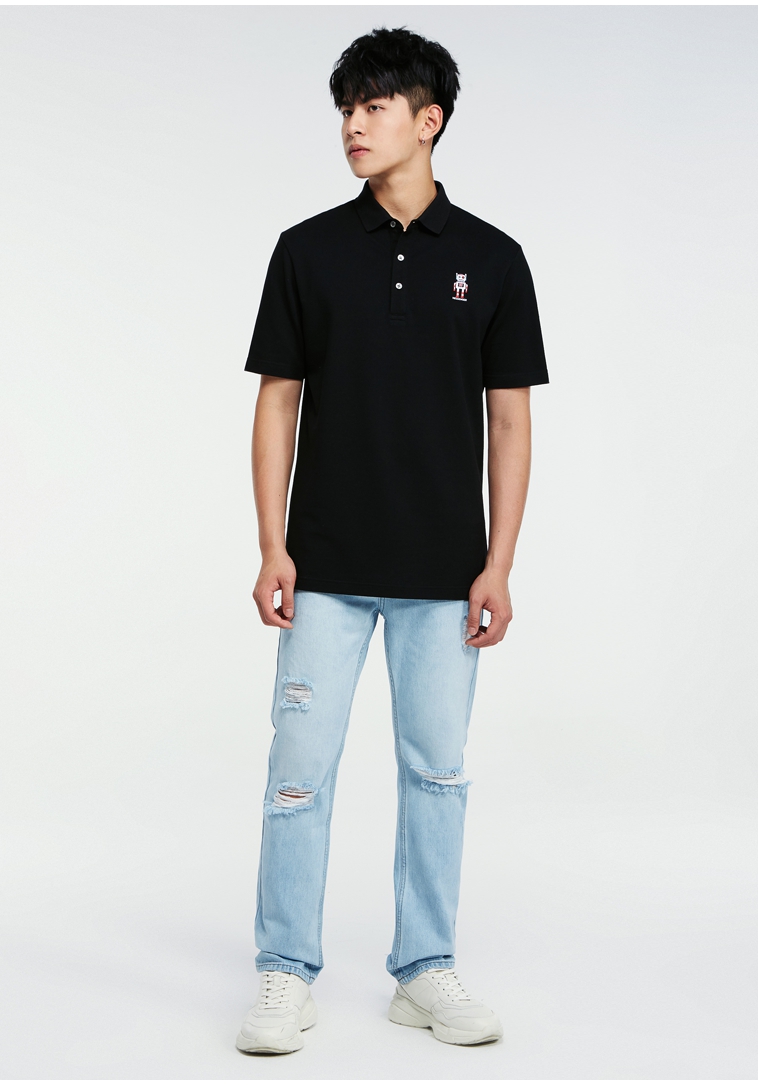 TRENDIANO Đàn ông mùa hè giản dị Cotton thêu chữ ngắn tay áo polo 3GC202783P polo nam