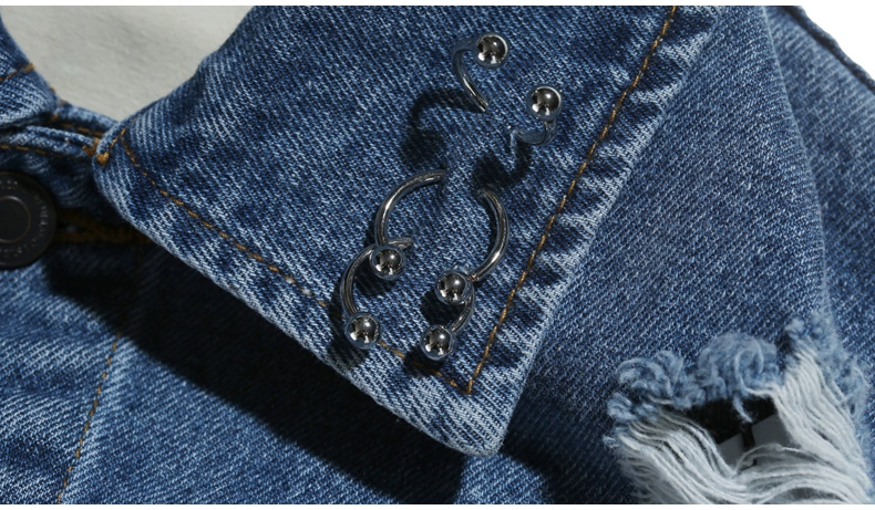 Xu hướng mùa xuân của nam giới TRENDIANO Cotton Loose Hole Casual denim Jacket 3GC104775P - Áo khoác đôi