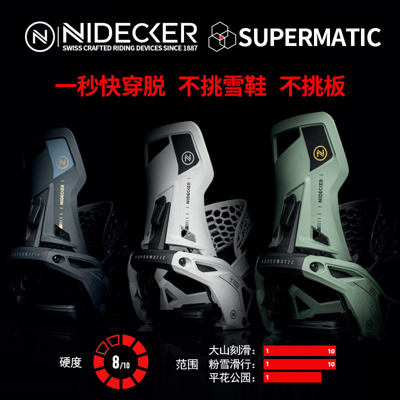 26 НОВЫЙ лыжный фиксатор NIDECKER SUPERMATIC НАДЕВАЕТСЯ ЗА ОДНУ СЕКУНДУ, без обуви и досок, жесткость 8 Изображение 1