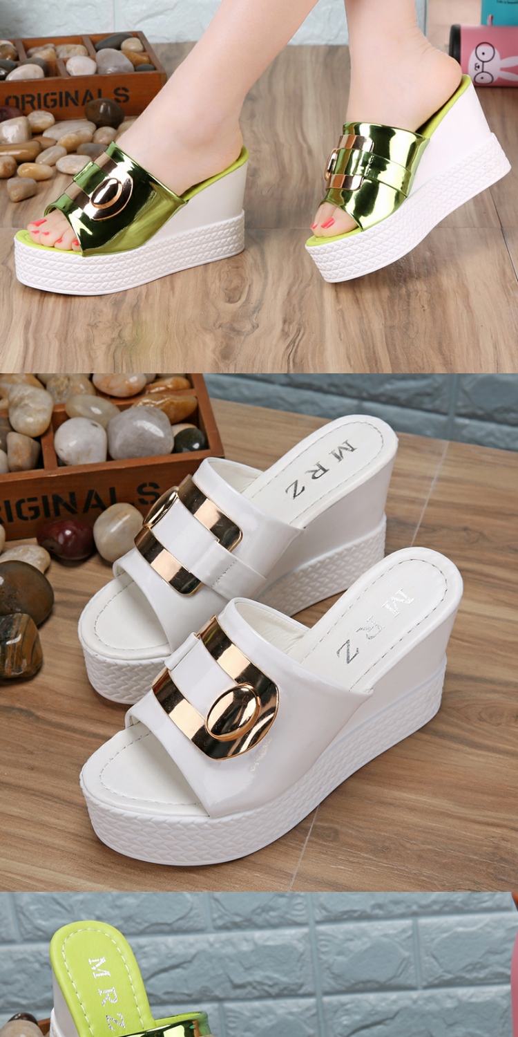 Mùa hè 2019 dép mới nêm không trơn đế dày đế giày đế xuồng cao gót đế xuồng một từ kéo dép nữ - Dép sandal nữ hàn quốc