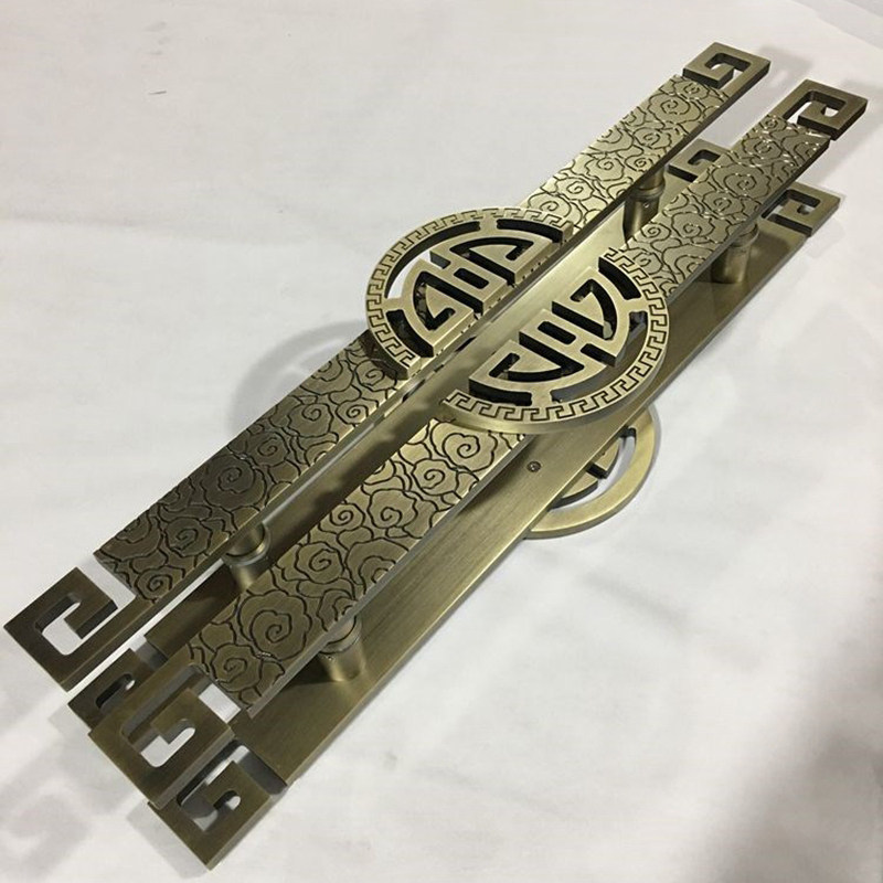 Chinese style Xiangyun bronze door handle luxury hotel teahouse glass door handle wooden door carving long armrest handle