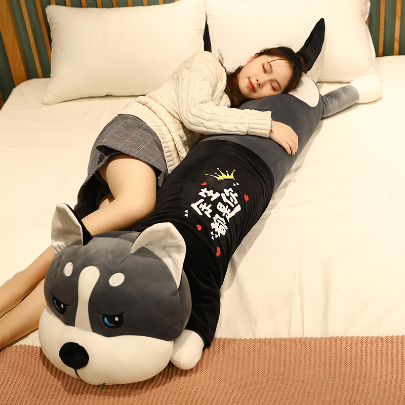 Sleeping Husky Plush Toy Extra Large Doll for Bed, Leg Pillow, Cuddly Dog Stuffed Animal