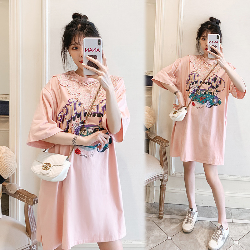 Gfei steps up the code gestation maternity dress Summer easy Korean version T-shirt 2021 The new medium long version of the ocean dress 200 catfish