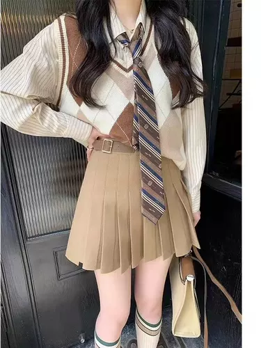 Куртка, демисезонный корейский пиджак классического кроя, юбка в складку, комплект, свободный крой