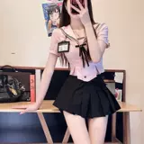 Студенческая юбка в складку, приталенный комплект, корсет, в американском стиле