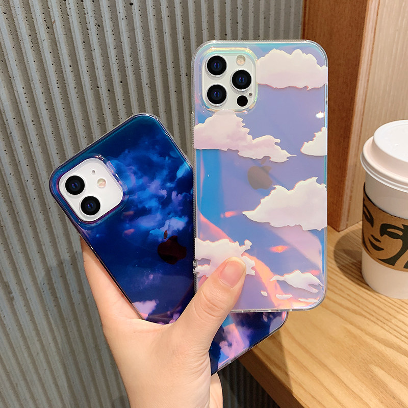 iphone 12 mobile phone case new transparent laser iphone 11 summer simple ins inspired fantasy cloud 11 12pro ultra thin all-inclusive shatterproof 12mini premium national trend