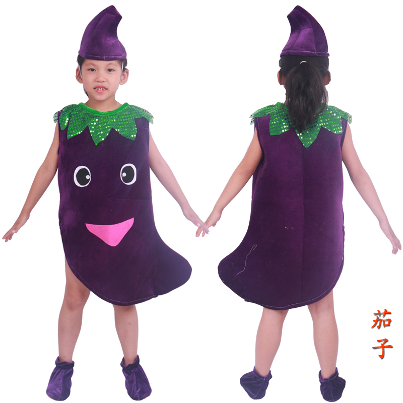 hoa quả cho trẻ em và hiệu suất quần áo mầm non củ cải bắp cải đậu hạt tiêu nấm nhảy cà tím trang phục biểu diễn thực vật.