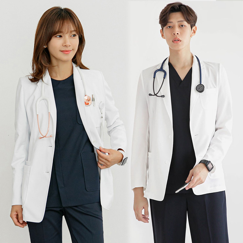 Men's and women's laboratory white coat suit jacket Plastic dental hospital doctor overalls Winter long-sleeved jacket