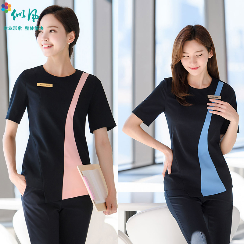 Korean-style beauty salon work clothes summer clothes Korean-style embroidery manicurist skin management work clothes pedicure technician clothes