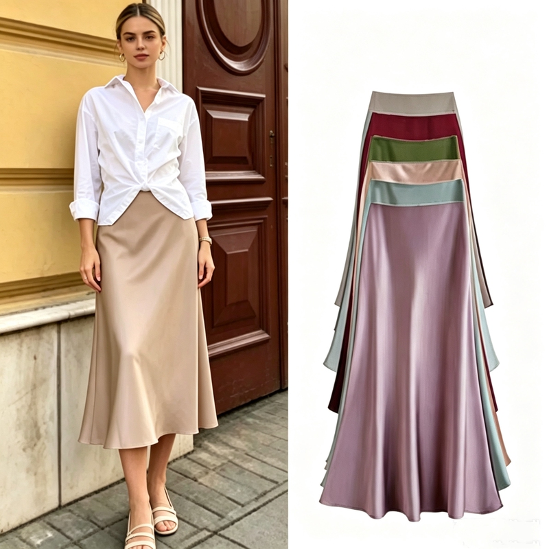 High-Waisted Silky Acetate Satin Mid-Length Skirt for Women, Summer Plus Size, Elegant Bodycon Fishtail Long Skirt, A-Line Long Skirt High-Waisted Silky Acetate Satin Mid-Length Skirt for Women, Summer Plus Size, Elegant Bodycon Fishtail Long Skirt, A-Line Long Skirt