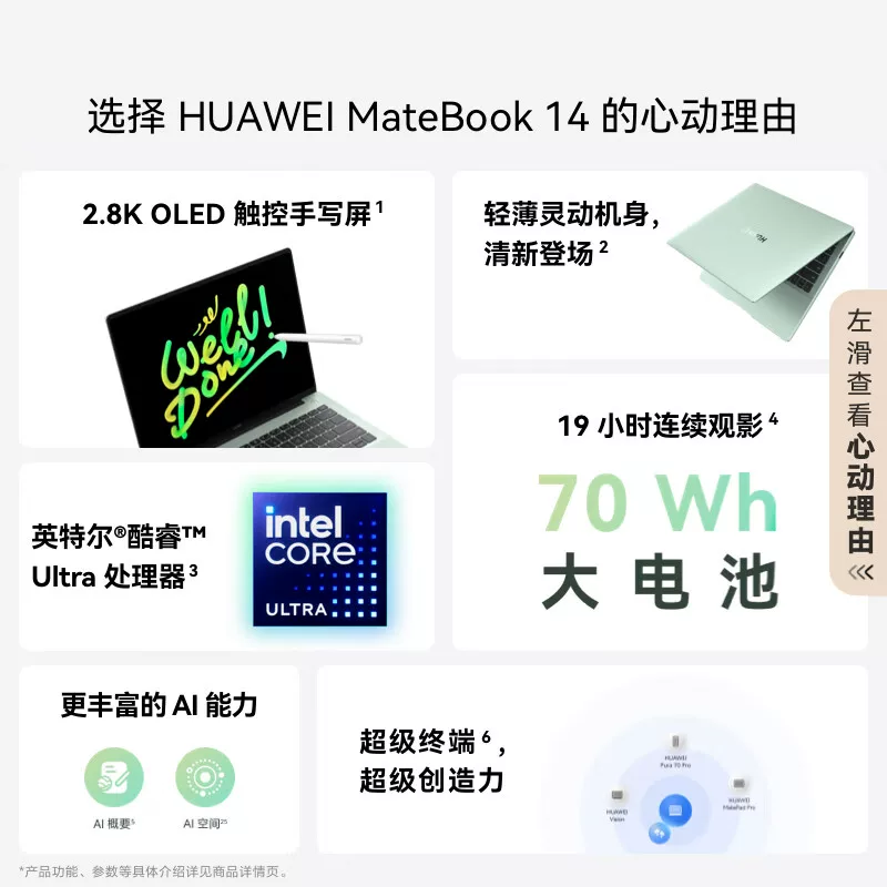 Ноутбук HUAWEI MateBook 14 14,2-дюймовый флагманский оригинальный тачпад портативный тонкий и легкий ноутбук Core Ultra