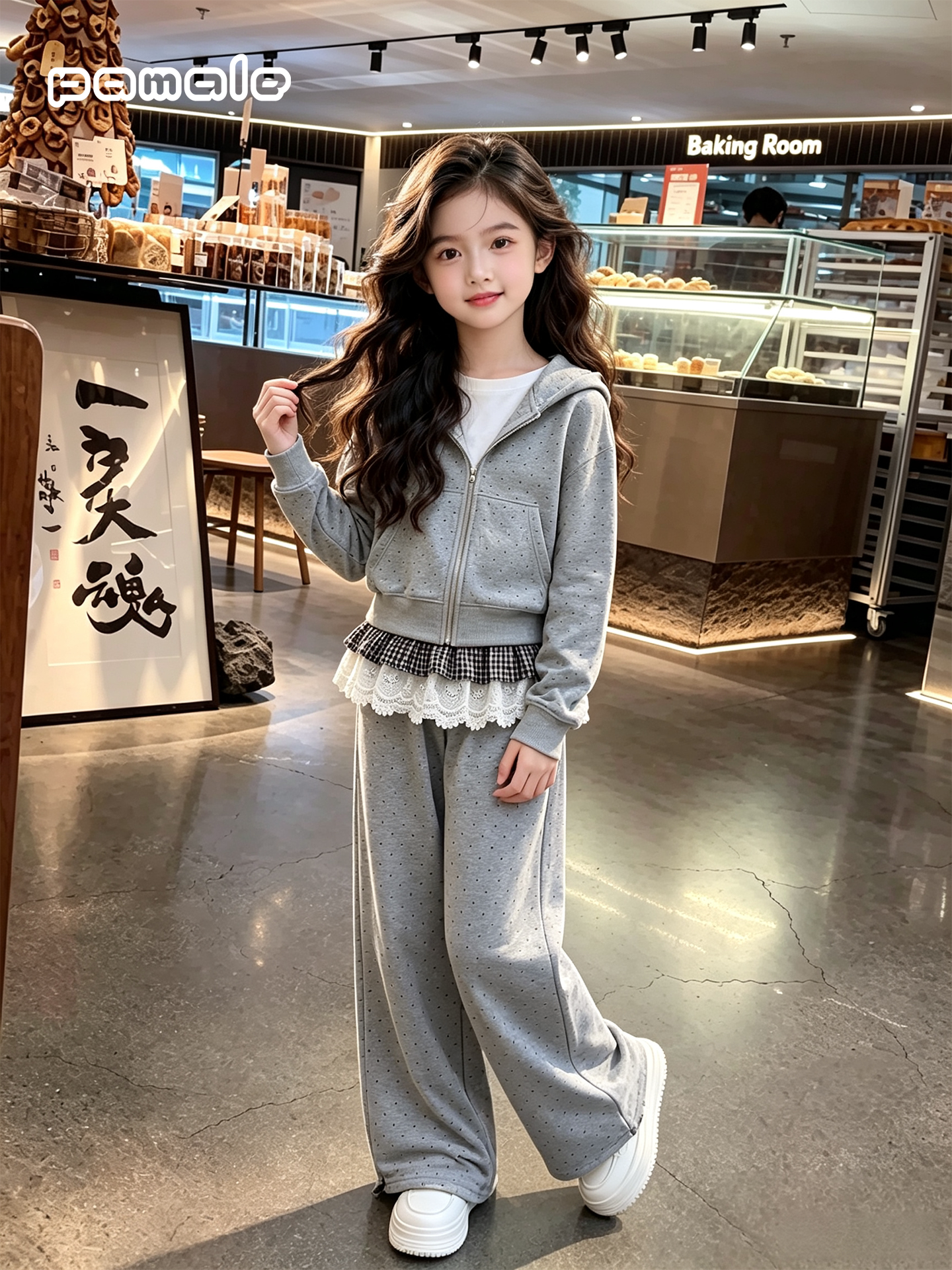 女童春秋装上衣套装2026新款女大童时尚波点外套休闲阔腿裤两件套 — 6