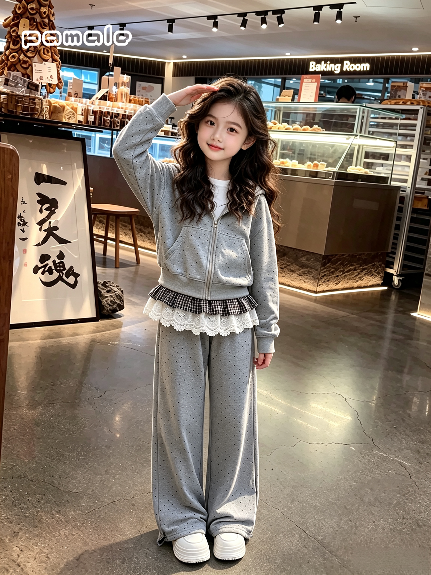女童春秋装上衣套装2026新款女大童时尚波点外套休闲阔腿裤两件套 — 7