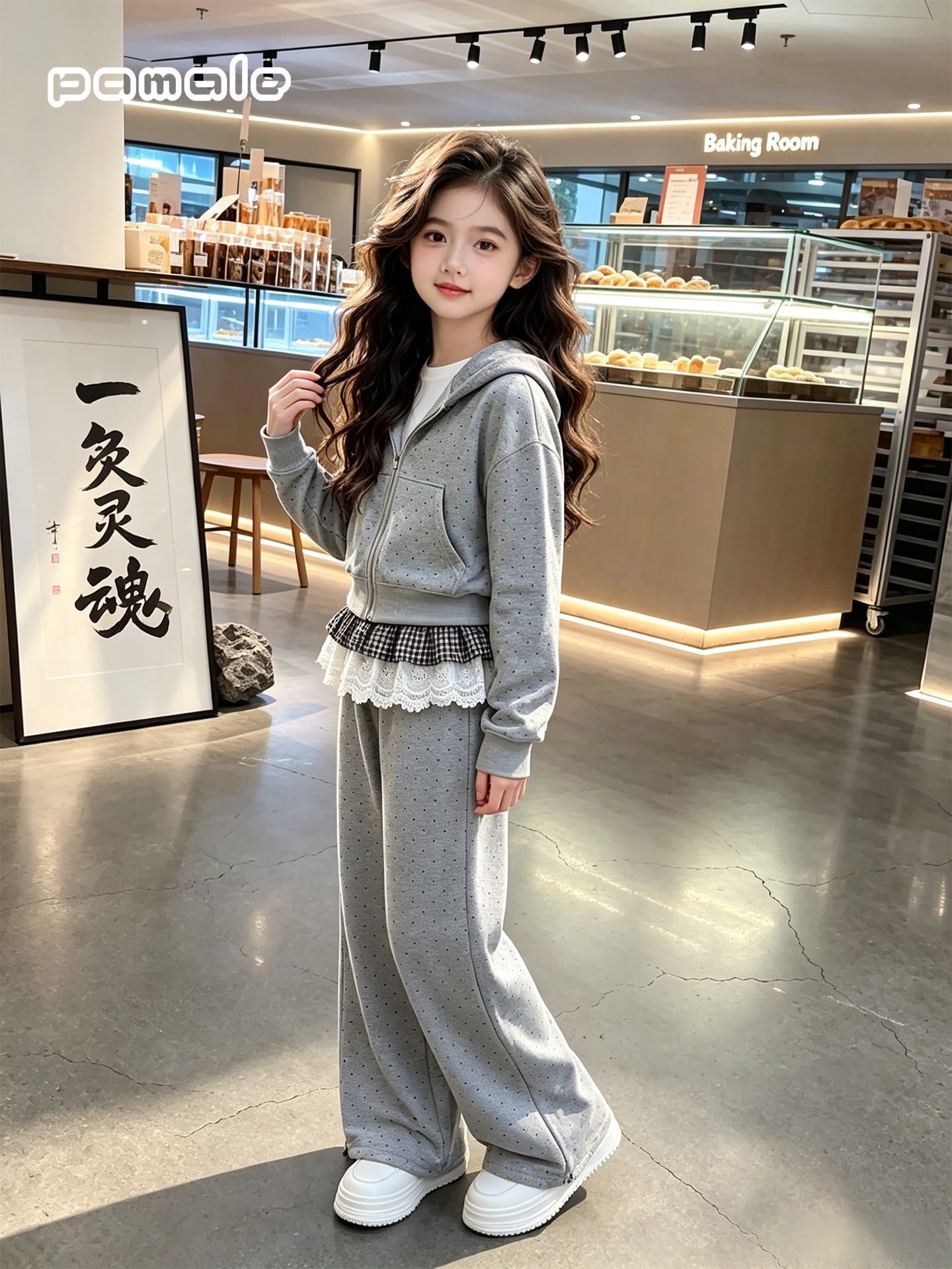 女童春秋装上衣套装2026新款女大童时尚波点外套休闲阔腿裤两件套 — 1