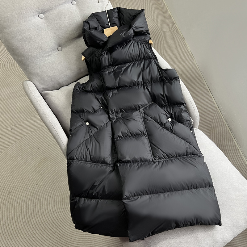 European Fashion White Duck down Extra-Long Over-The-Knee Thickened Wizard Hat down Vest Women's Mid-Length down Jacket