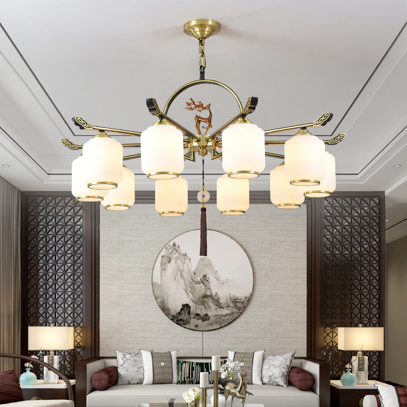 New Chinese ceiling lamp All copper living room lamp Chinese style Zen Yi home atmospheric villa restaurant bedroom LED lamp