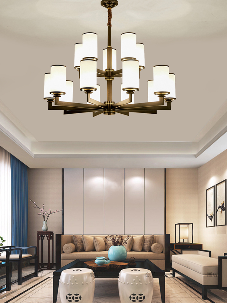 New Chinese all-copper living room chandelier Chinese style classical Zen simple home atmosphere villa dining room LED lamps