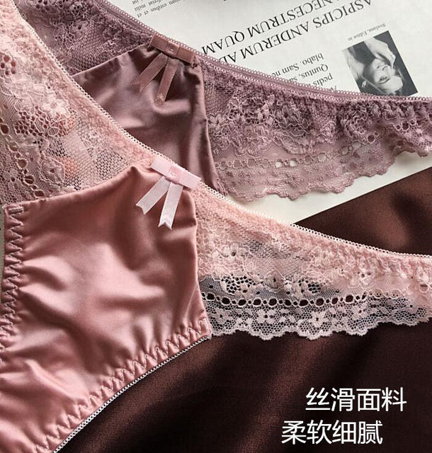 New European and American side hollow lace T-string thong silky nylon sexy underwear low-waist women's mesh shorts