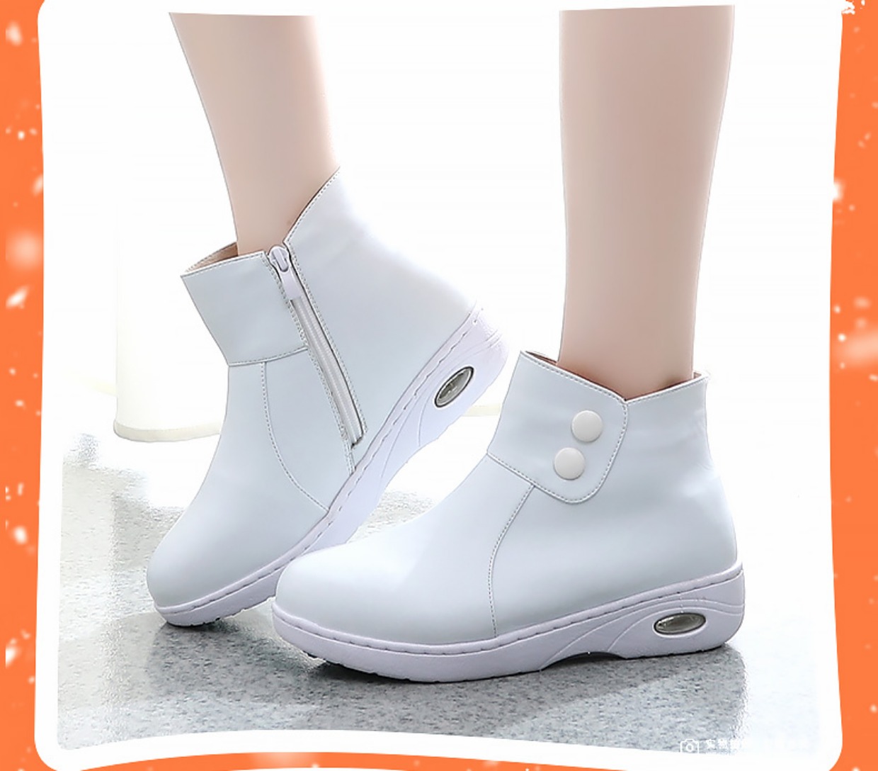 Giày y tá mùa đông Giày cotton trắng ấm áp mùa đông cộng với nhung ngắn ủng chống trượt với gân bò bên dưới dây kéo phụ nữ boot cao cổ nữ