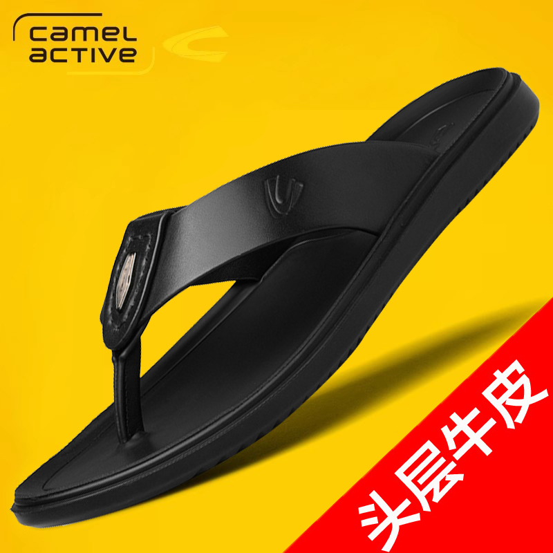 German Camel Dynamic Genuine Leather Men's Slippers for Summer Outdoor Wear, Flip-Flops for Men, Non-Slip, Odor-Resistant Beach Sandals, Trendy Men's Sandals