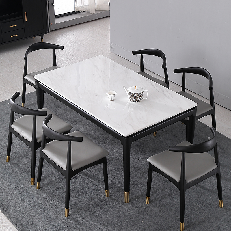 Nordic marble dining table and chair combination Rectangular modern simple dining table Small household light luxury solid wood dining table