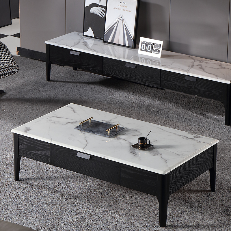 Nordic marble coffee table TV cabinet combination Simple modern living room size apartment type storage light luxury solid wood coffee table