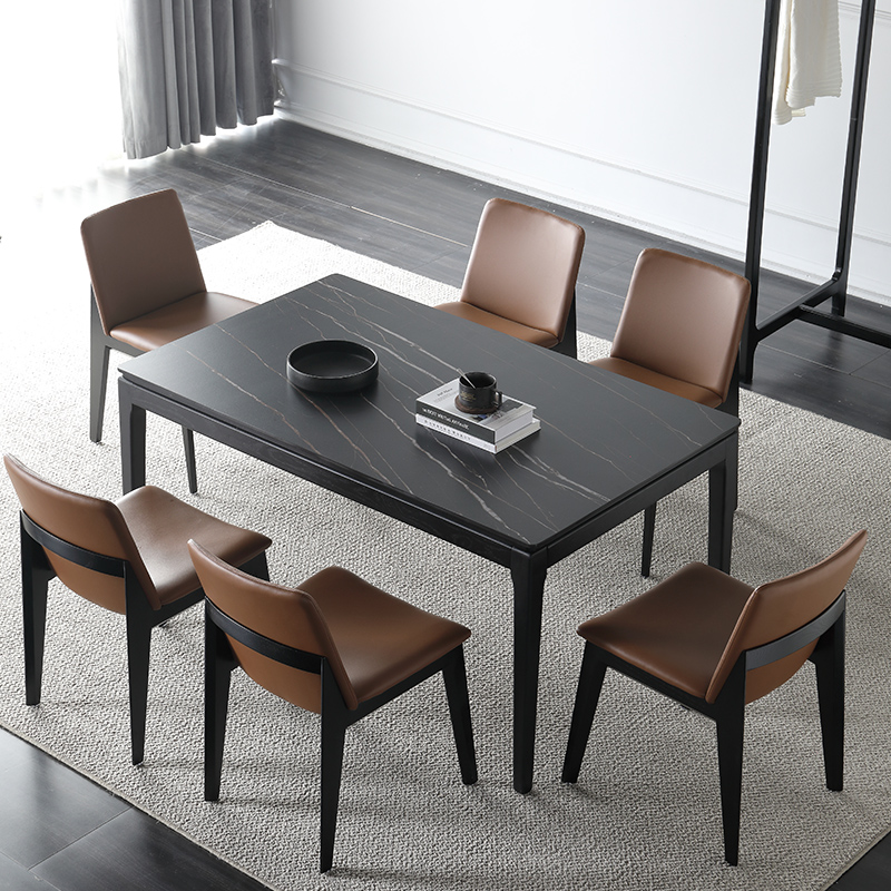 Nordic light luxury rock plate dining table Household small household rectangular dining table Simple modern solid wood dining table and chair combination