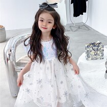 Summer girls dress childrens childrens net red Pengpeng summer dress Korean version of popular foreign atmosphere big child princess skirt