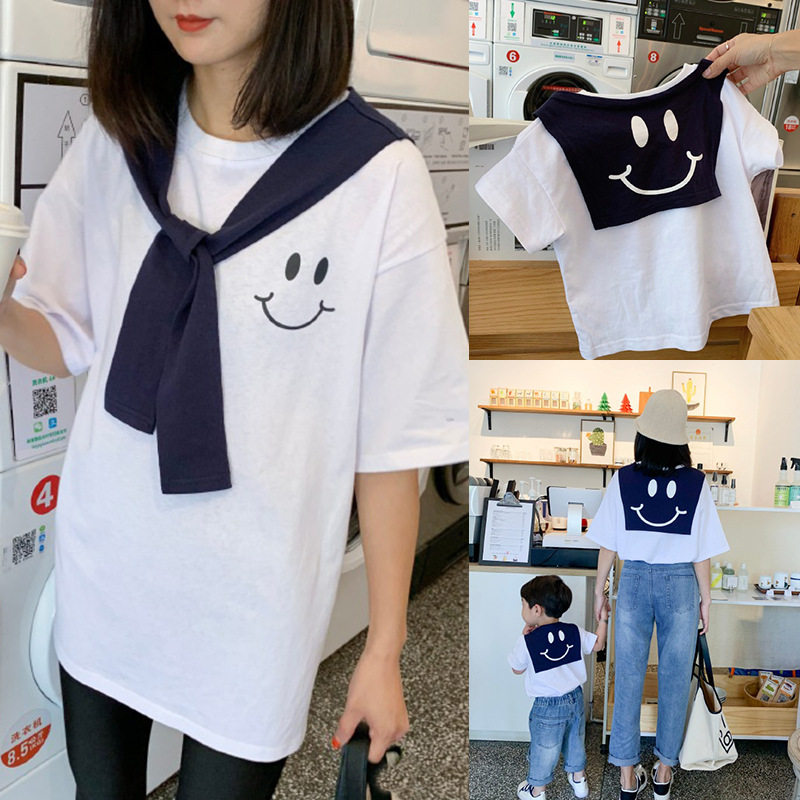 Different parent-child decoration family of three and four summer net red mother and child mother and daughter dress foreign short sleeve t-shirt summer wear