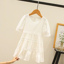 Summer girls foreign style dress children childrens children Net red popular summer dress national style Korean version of cotton princess skirt