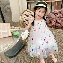 Summer girls dress childrens net red hot summer dress baby flower net dress Princess dress