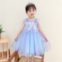 Summer girls dress childrens foreign atmosphere Net red popular summer children Korean version of mesh sequin skirt princess skirt