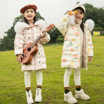 Girls white duck down down jacket foreign 2021 new winter children big children children thick mid-length coat