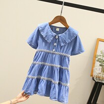 Summer girls dress children childrens net red hot summer denim skirt Korean lace foreign princess skirt
