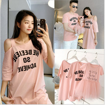 Summer parent-child outfit A family of three four mother and child Women summer baby Foreign short sleeve T-shirt skirt summer dress