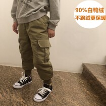 Childrens down pants are worn outside children boys boys girls babies winter thickened white duck down tooling warm pants trend