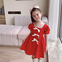 High-end girls dress for dress Summer Childrens tennis Red Burst Princess Dress Korean Version Foreign Air Kids Baby Summer Dress Dresses