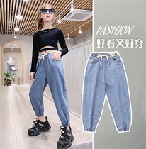 Summer girls pants children children thin models foreign style wearing leg pants big children Tide brand fashionable casual jeans