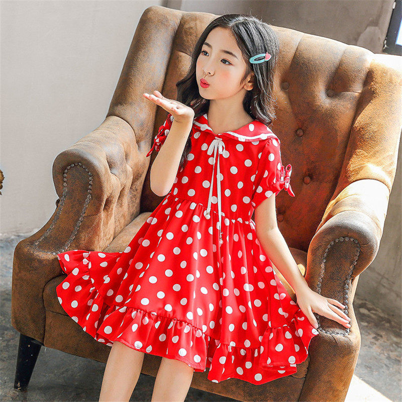 Summer girls' dresses, children's children's Korean version, net red summer dresses, western styles, big children's polka dot princess skirts