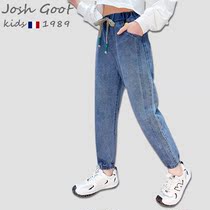 2021 New Girl Pants Kids Casual Corset Jeans Spring and Autumn Big Kids Foreign Loose Pants Autumn Wear