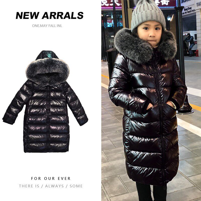 Children's medium and long down jacket girls boys boys middle children small children baby bright face foreign atmosphere thick white duck down jacket