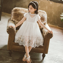 Children dress girls xia kuan Western style lace short sleeve princess dress girl dress summer childrens clothing xian nv qun